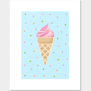 Vintage Ice Cream on Blue Background Posters and Art